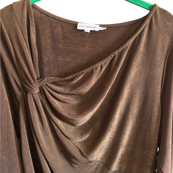 NWT Good American Long Sleeve Front Knot Blouse Shirt Mocha Brown Sz 5 (2X) - Picture 4 of 7